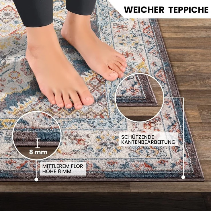 Livabliss Teppich CASABLANCA, rechteckig, Höhe: 12 mm, Vintage Orientteppich, Kurzflor Boho Wohnzimmerteppich, Läufer – Bild 4