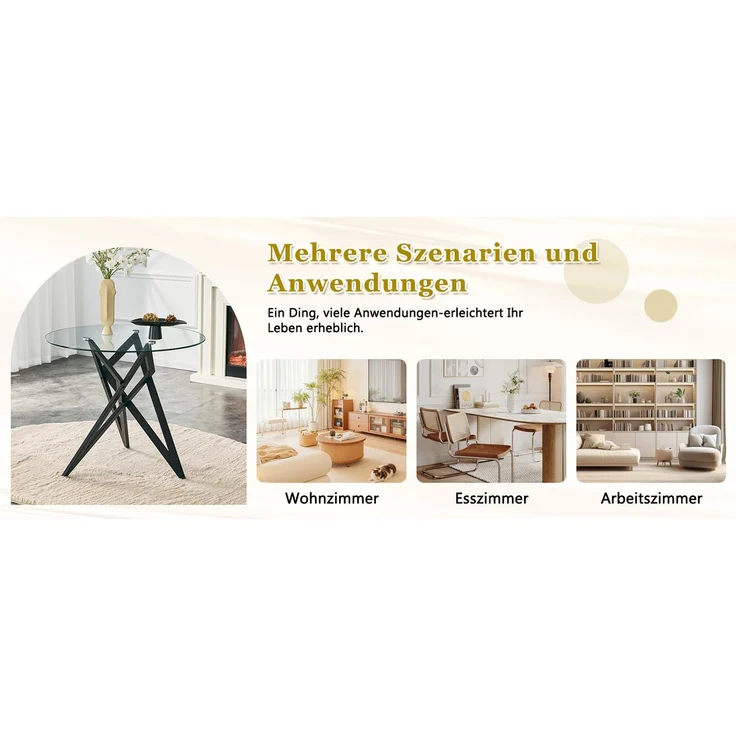 Runder Glas-Couchtisch Ø ca. 85 cm, moderner Wohnzimmertisch mit geometrischem Design-Untergestell, gehärtete Glasplatte, stabiler Beistelltisch für Wohnzimmer – Bild 18