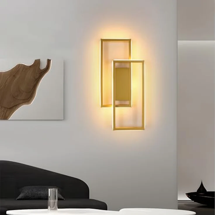 Goeco Wandleuchte LED Innen Gold, 28W Moderne Wandlampe im Quadrat-Design, Warmweiß 3000K Wandbeleuchtung Aluminium für Wohnzimmer, Flur, Korridor und Schlafzimmer – Bild 9