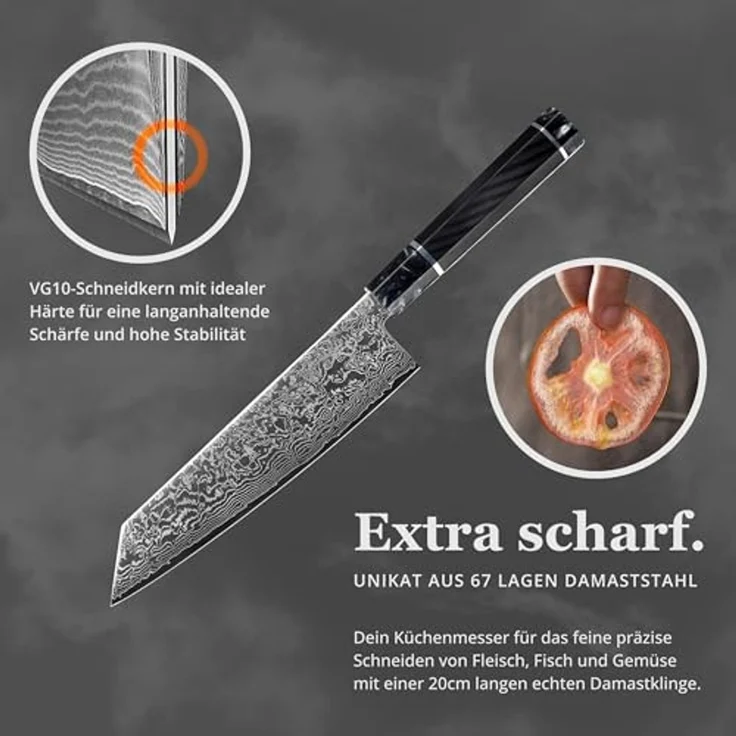 Wakoli Kochmesser Wakoli Kuroyami Damastmesser I 20 cm Kiritsuke Chefmesser I 67 Lagen, aus 67 Lagen Damaststahl, VG-10 Stahlkern – Bild 3