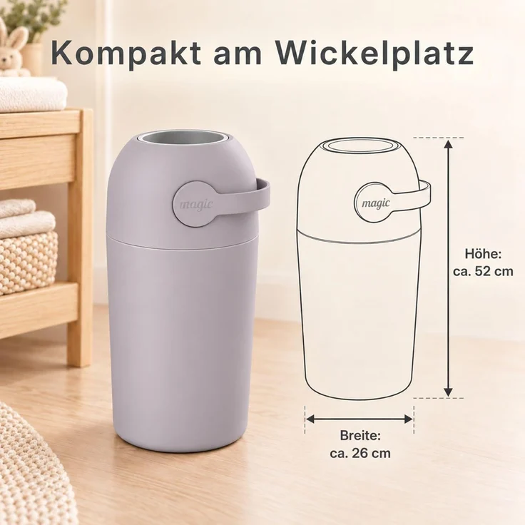 Set Magic Windeleimer, Abfalleimer mit Geruchsstopp, ohne Kassette + Windel – Bild 3