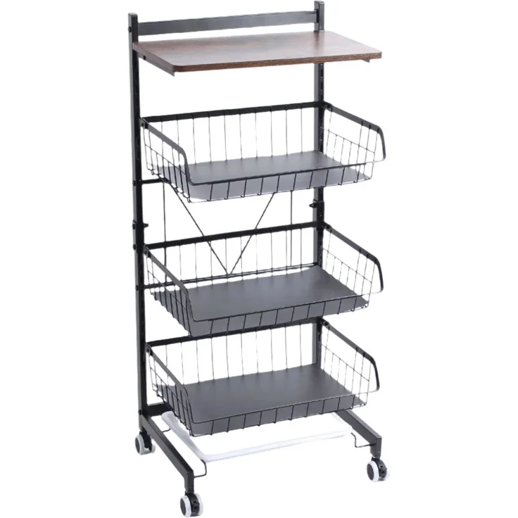 Todeco Gemüseregal für Küche, Stapelbarer Obstkorb Gemüse, Multipurpose Mobile Metal Storage Trolley, Aufbewahrungswagen KüchenWagen Mit Abschließbare Rollen Und