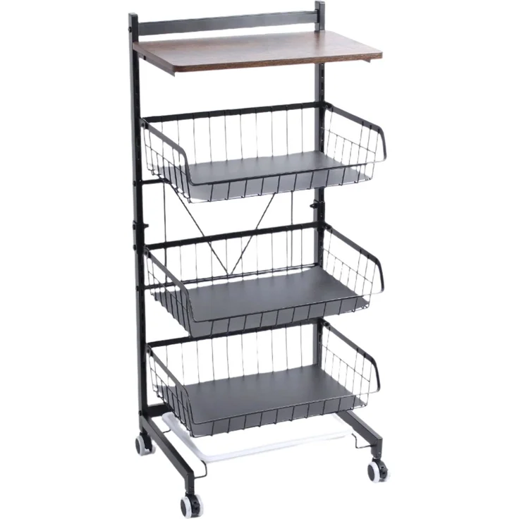 Todeco Gemüseregal für Küche, Stapelbarer Obstkorb Gemüse, Multipurpose Mobile Metal Storage Trolley, Aufbewahrungswagen KüchenWagen Mit Abschließbare Rollen Und – Bild 1