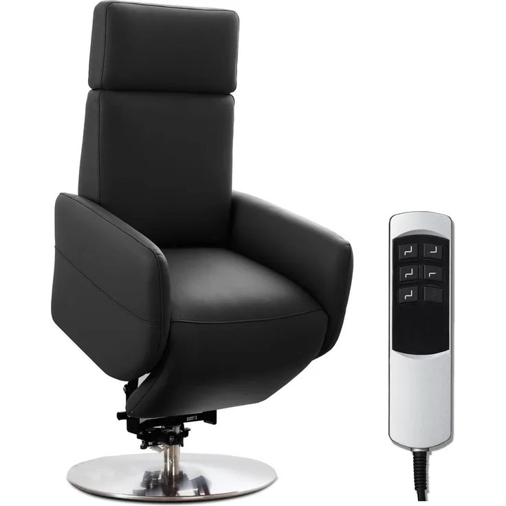 Cavadore TV-Sessel Cobra mit 2 E-Motoren und Aufstehhilfe / Elektrischer Fernsehsessel mit Fernbedienung / Relaxfunktion, Liegefunktion / bis 130 kg / M: 71 x 110 x 82 / Echtleder Schwarz