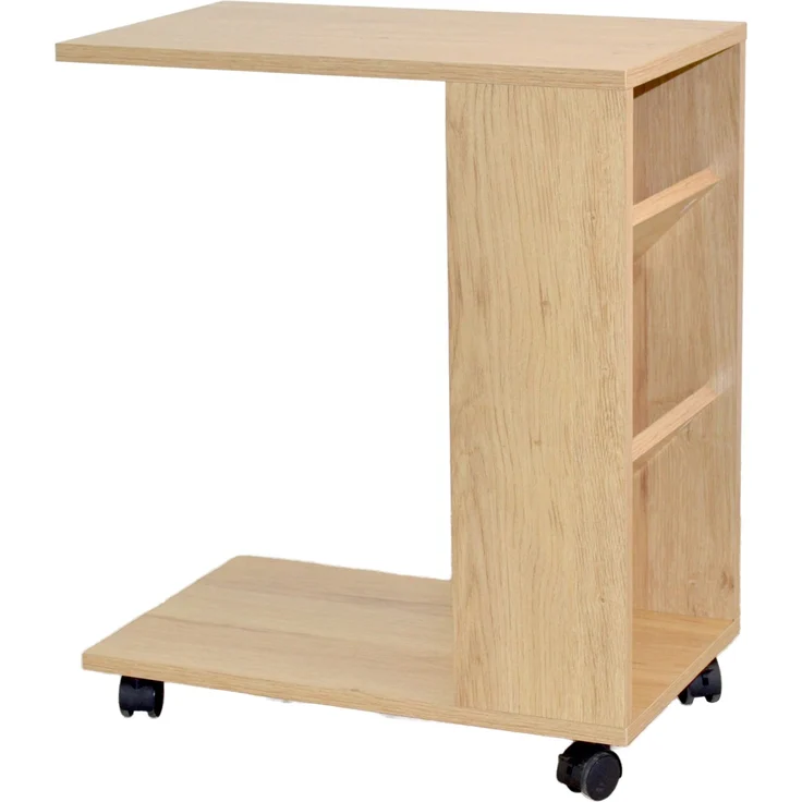 Beistelltisch mit Rollen in Eiche Optik – Rollregal mit Tischfunktion & seitlichem Zeitschriftenregal – Bild 2