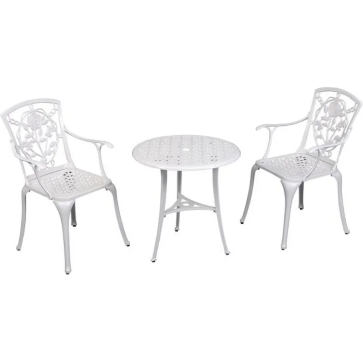 Inko Bistro-Set Rose Alu-Guss Tisch Ø 66 cm Stühle mit Armlehnen 2 Farben zur Wahl weiß