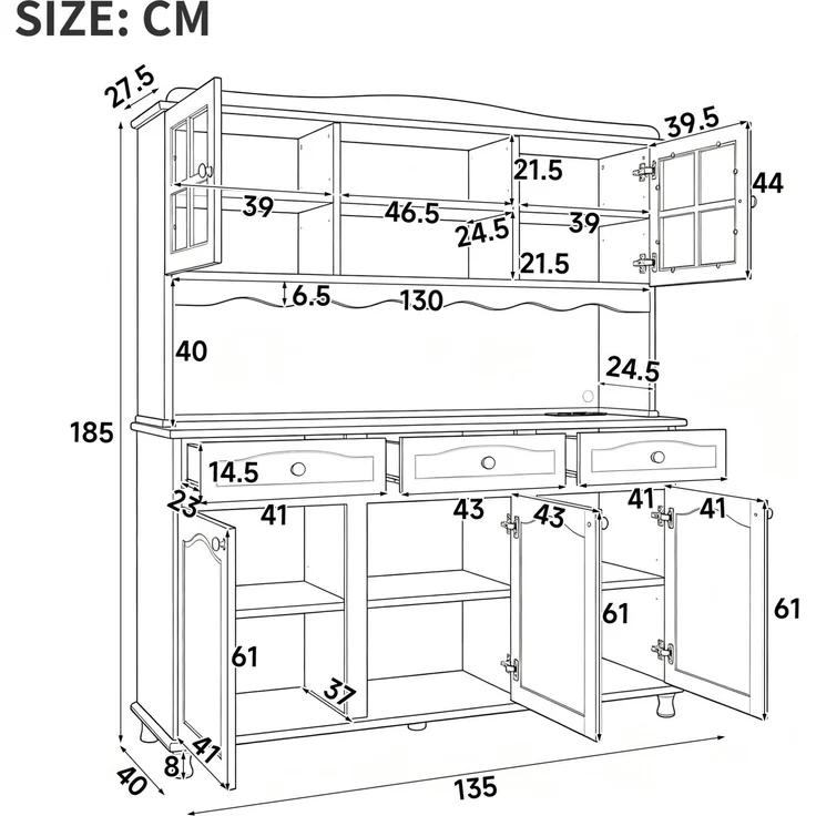 Buffetschrank mit LED-Beleuchtung & USB-Anschlüssen, 135x40x185 cm, Weiß – Bild 5