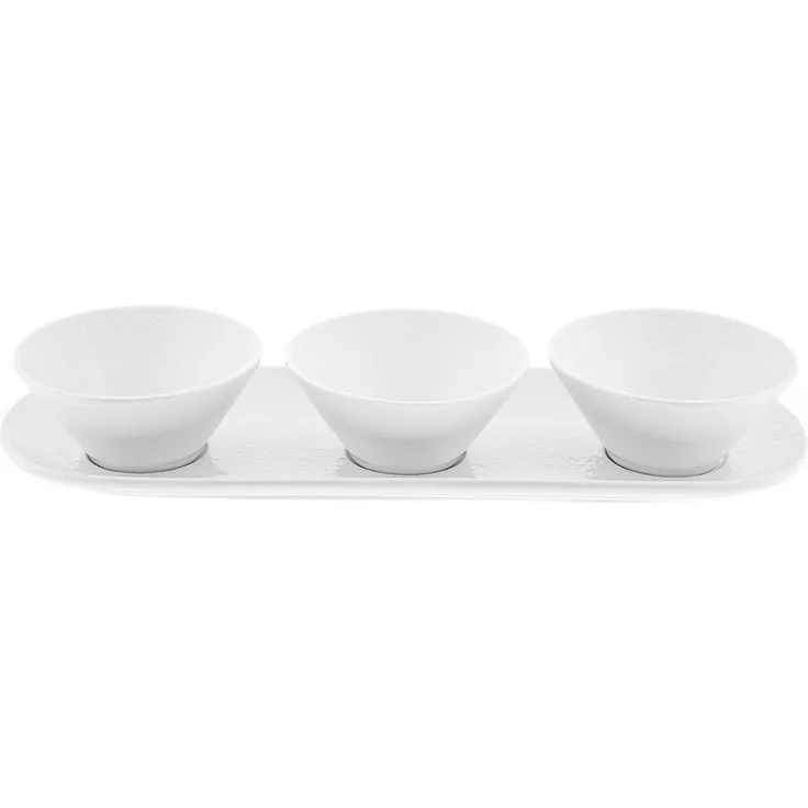 Sara 4-teiliges Snackschalen-Set aus Porzellan - 3 Schalen mit Servierplatte