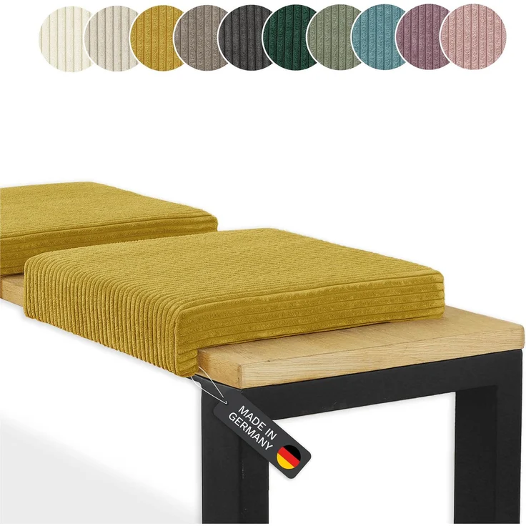 Lycce Bankauflage Klemmkissen mit Leiste - Cord, Polsterung, rutschfest Senfgelb 8x40x38cm – Bild 8