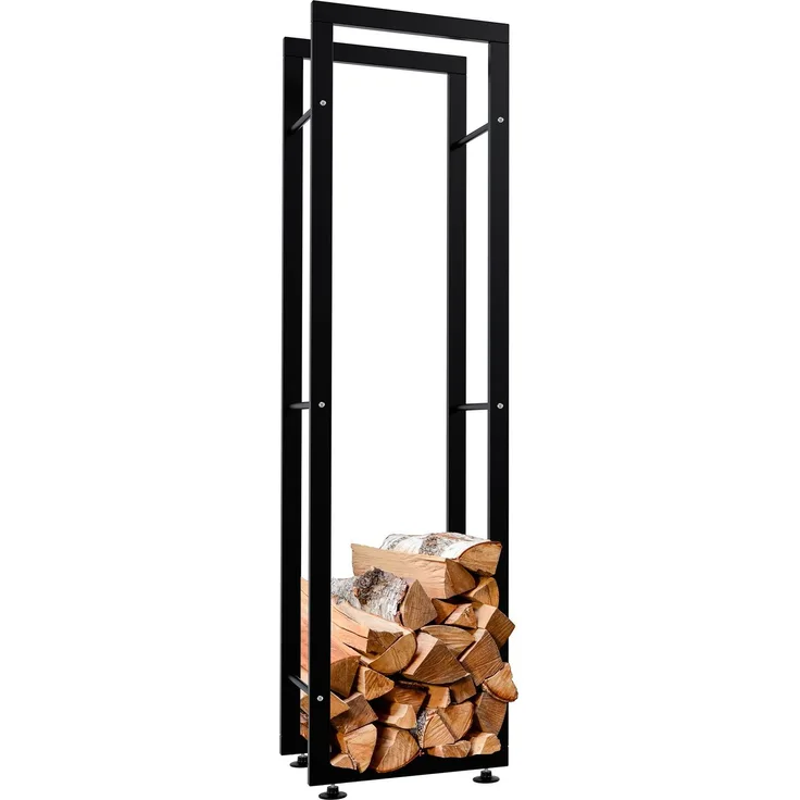DELUKE® Kaminholzregal innen Metall SATLO - für Feuerholz Brennholzregal innen Kaminholzständer Kaminholzhalter Feuerholzregal InnenSchwarz, 25x40x150cm