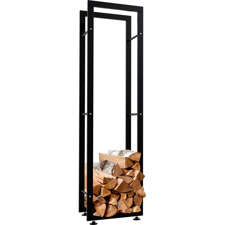 DELUKE® Kaminholzregal innen Metall SATLO - für Feuerholz Brennholzregal innen Kaminholzständer Kaminholzhalter Feuerholzregal InnenSchwarz, 25x40x150cm – Bild 1