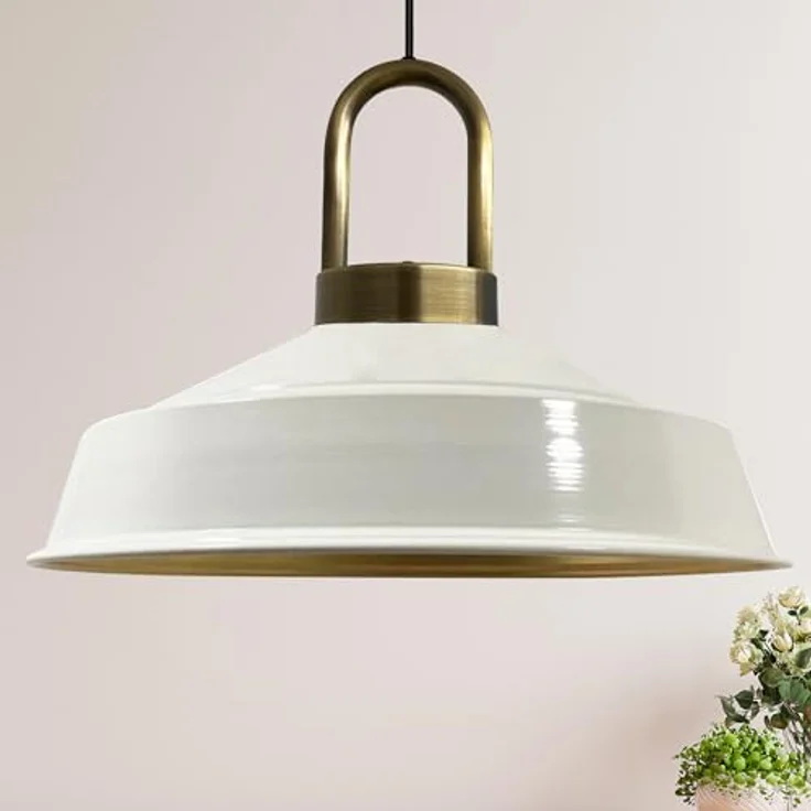 bamyum Asletl-Lock Hängelampe Industrial Pendelleuchte Ø40 cm, Vintage Metall E27 für Küche und Esstisch, Höhenverstellbar, Weiß – Bild 1