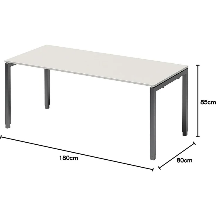 BISLEY Cito Schreibtisch, 650-850 mm höheneinstellbares U-Gestell, Metall, Gw334 Dekor Grauweiß, Gestell Anthrazitgrau, 80 x 180 x 85 cm – Bild 2