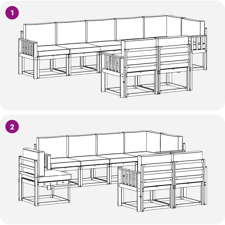vidaXL Outdoor-Sofagarnitur mit Kissen 8 pcs Natur und Creme 3366563 – Bild 7