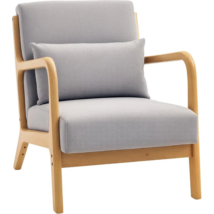 HOMCOM Relaxsessel mit Armlehne, Lendenkissen (Polstersessel, 1-St, Loungesessel), für Schlafzimmer, Wohnzimmer, Grau