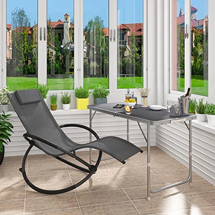 WOLTU 2er Set Gartenliege Schwingliege, klappbar, bis 160KG belastbar, Textilenbezug grau – Bild 7