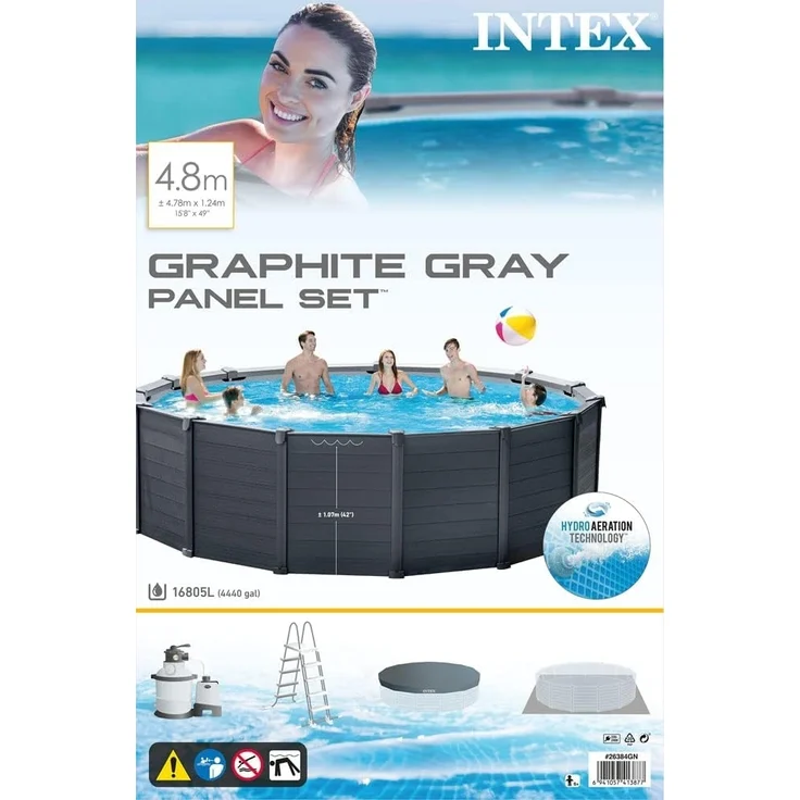 Intex 'Frame Swimming Pool Set Graphit Ø 478x124 cm', graphit, inkl. Sandfilteranlage – Bild 10