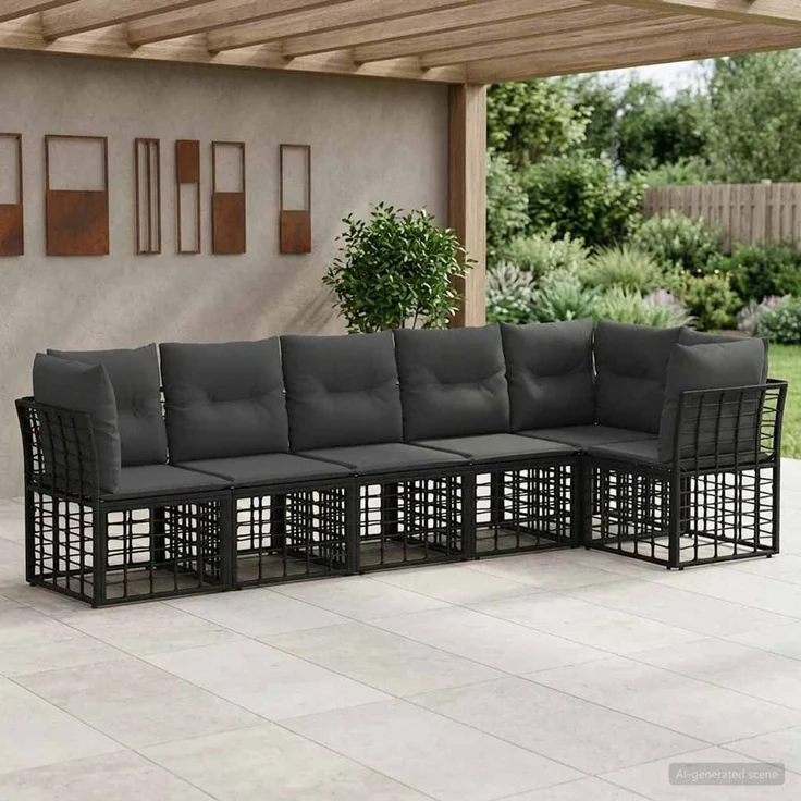 vidaXL Gartensofa-set 6 Stk. Schwarz Poly-Rattan 3437471 – Bild 1