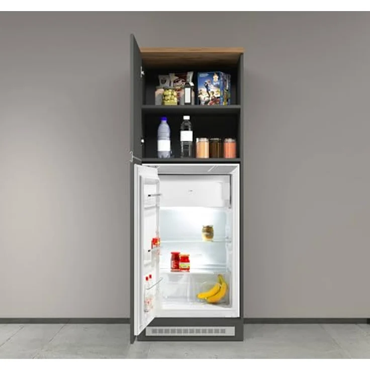 Dmora - Küchenschrank Plinio, Mehrzweckschrank, Küchenzeile Schrank, Multifunktionales Kühlregal, 100% Made in Italy, 60 x 60 x 165 cm, Anthrazit und Eiche – Bild 5