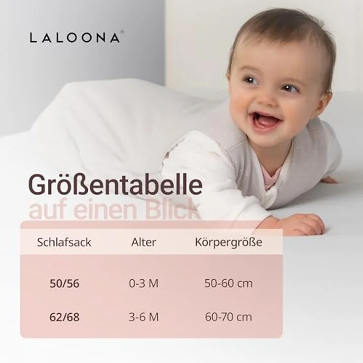 LaLoona Schlafsack wattiert, Dots Light Taupe, TOG 3.0, Gr. 50/56, Unisex, Oeko-Tex Standard 100 – Bild 7