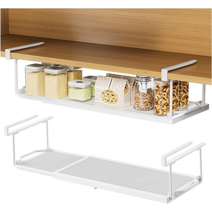 Yorbay Hängekorb Multifunktional Unterregal Hängekorb, Verstellbarer 38-70 cm, zusätzlicher Stauraum ohne Bohren, Weiß – Bild 5