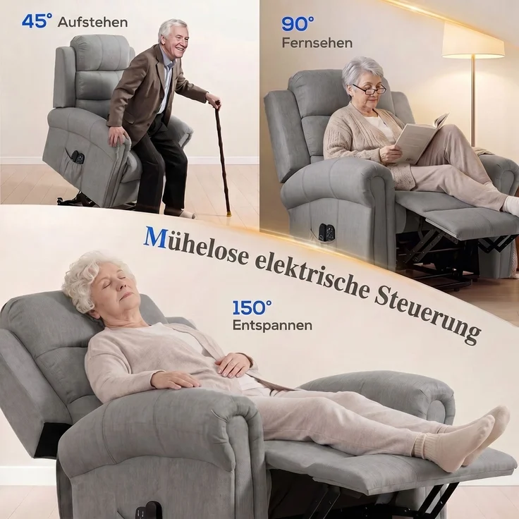 MELAYR, Fernsehsessel Elektrisch mit Aufstehhilfe Massage & Heizung Hellgrau, 87.5 x 87 x 108 cm – Bild 6