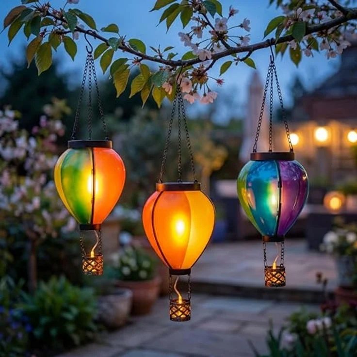 Northpoint LED Solarleuchte Heißluftballon 3er-Set Flammeneffekt Dämmerungssensor – Bild 1