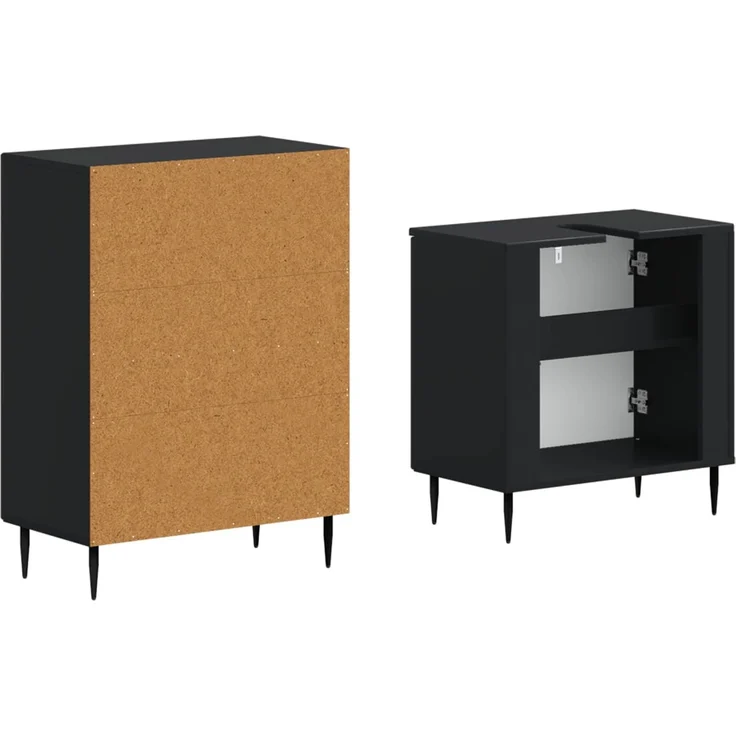 vidaXL 2-teiliges Badezimmer Schrank Set HAARLEM Schwarz Holzwerkstoff 3417613 – Bild 5