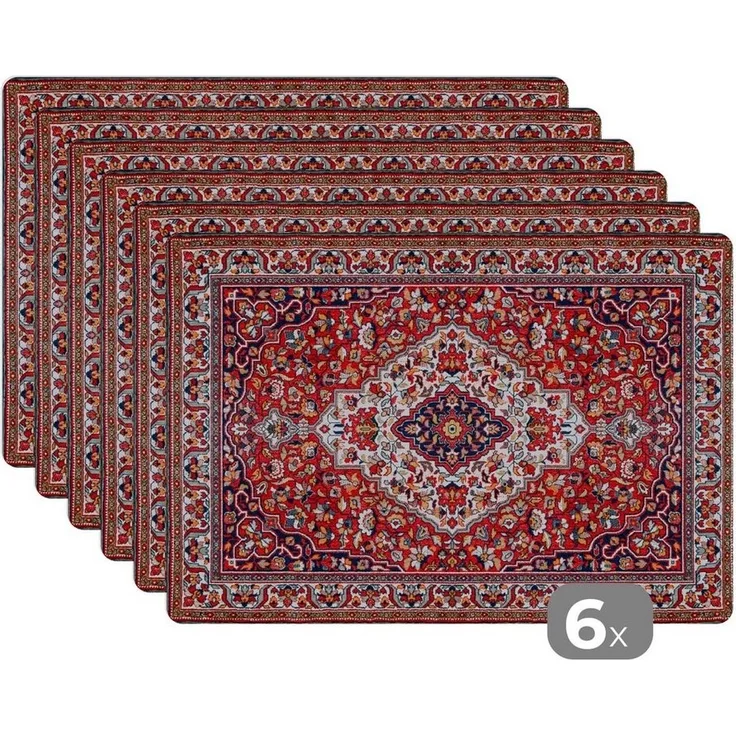 MuchoWow Platzset Persische Teppiche - Teppiche - Muster - Rot, (6-St), Platzset, Platzdecken, Platzmatte, Tischmatten, Schmutzabweisend