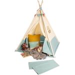 Pinolino 'Yuma' Tipi mit Fenster, Bodenmatte & Aufbewahrungsbeutel, Holz / Baumwolle / Polyester, Beige / Blau, 120 x 120 x 155 cm
