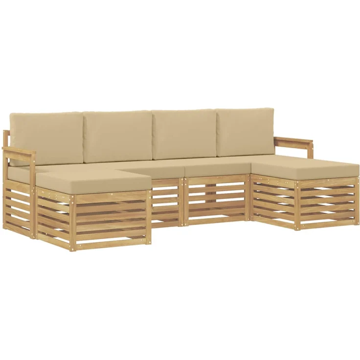 vidaXL Outdoor-Sofagarnitur 5 stk. 6-Sitzer Weiß und Beige Polyester 3392263 – Bild 2
