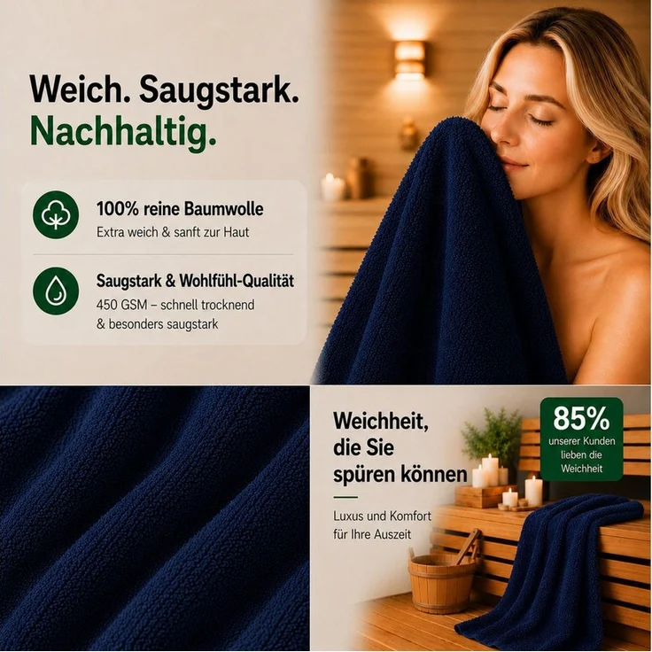 Komfortec Handtuch Set 8x Handtuch & Badetuch Set - 4er 50x100 + 4er 70x140 cm, Frottee (Set, 8-St), 100% Baumwolle, 470 g/m2, mit Bordüre, Weich & Saugstark – Bild 3