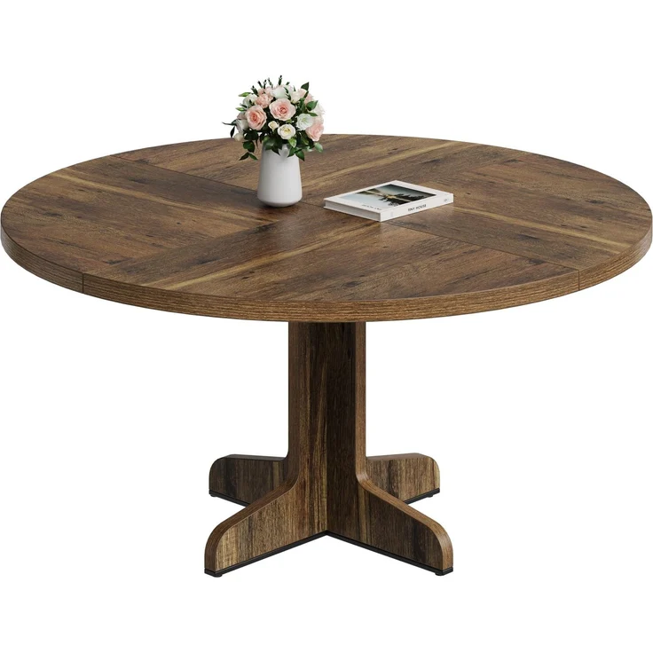 GarveeLife Esstisch 120 cm, Runder Tisch, Holzesstisch, Küchentisch für 4 bis 6 Personen, geeignet für Esszimmer und Küchen, braun