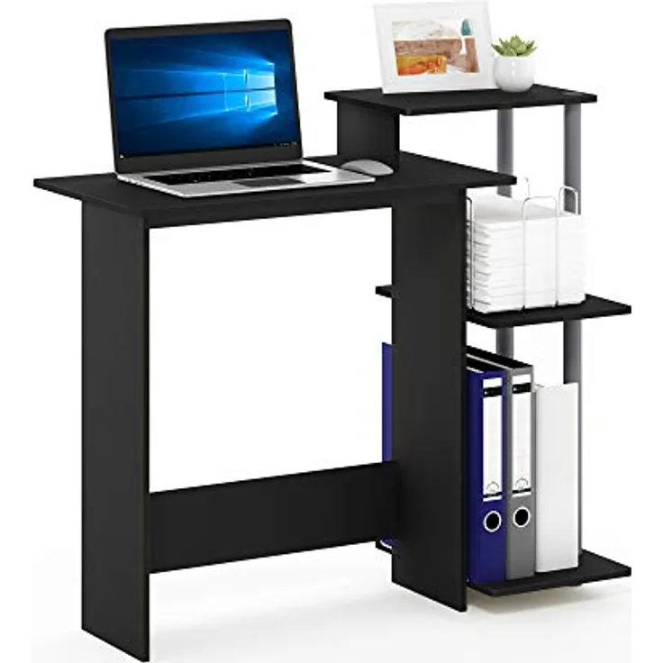 Furinno Efficient Home Laptop Notebook Computertisch mit quadratischen Regalen, Schwarz/Grau