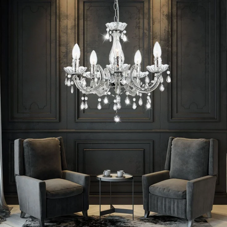 Kronleuchter, Lüster, Kristalle, klar, 5-flammig, H 128 cm – Bild 10