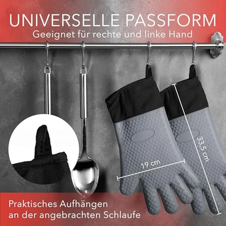 AVANA Topfhandschuhe Silikon Ofenhandschuhe Hitzebeständige Kochhandschuhe Handschuhe, Anti-Rutsch, weiches Baumwoll-Innenfutter, bis 250°C – Bild 3