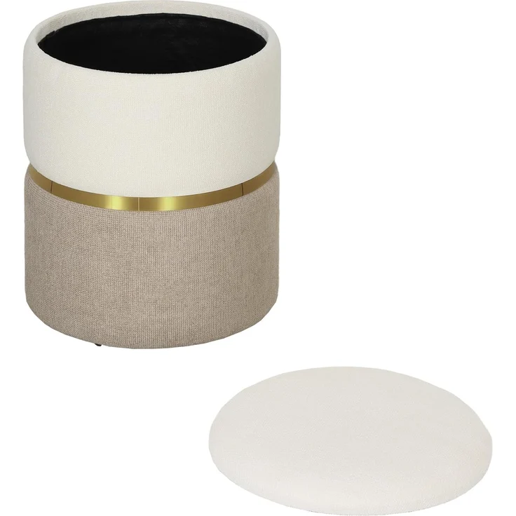 HOMCOM Sitzhocker mit Deckel, Metallring, zweifarbig Design (gepolsterter Fußhocker, 1 St, Ottomane mit Stauraum), Chenille 36 x 36 x 44 cm Cremeweiß – Bild 1