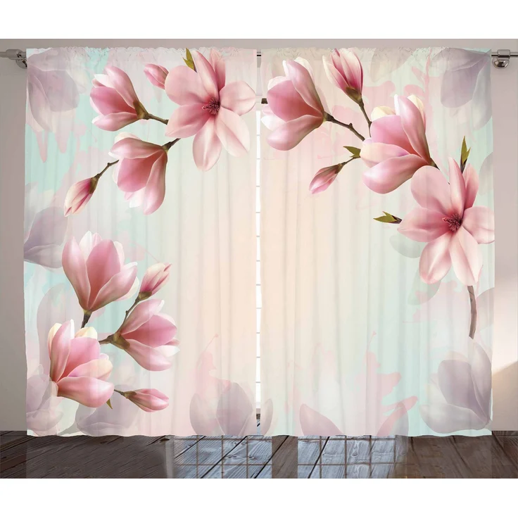 Abakuhaus Gardine Schlafzimmer Kräuselband Vorhang mit Schlaufen und Haken, Magnolie Double Exposure Effect – Bild 1