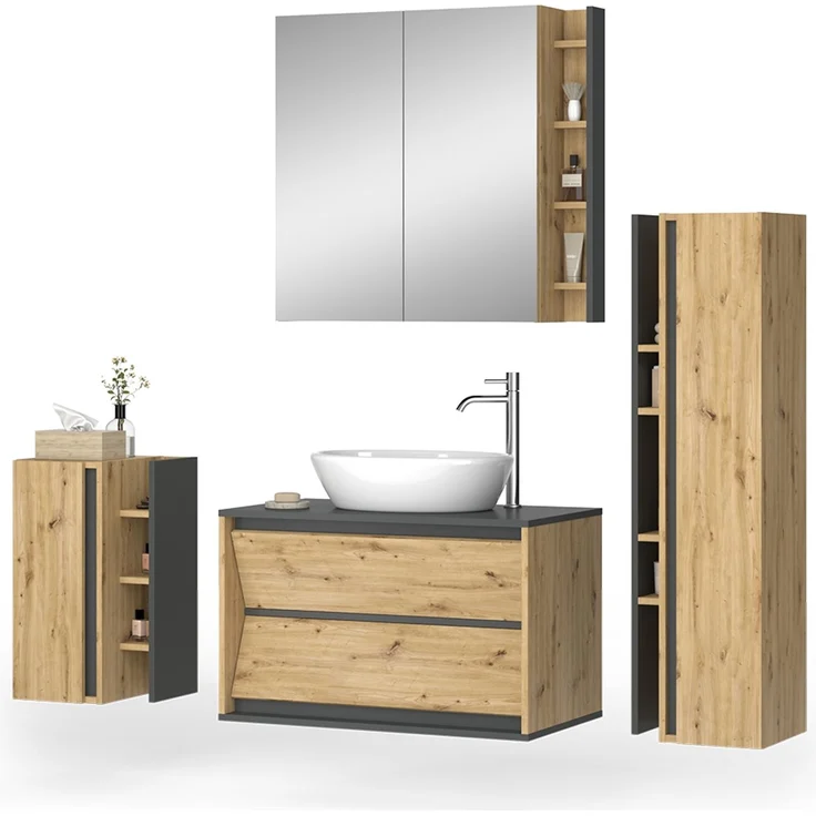 Badmöbel-Set Edelin Anthrazit/Artisan-Eiche 4-teilig Vicco – Bild 6