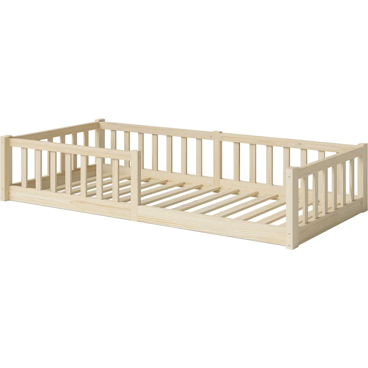 Bellabino 'Vere' Bodenbett 90x200 cm mit Matratze, natur, Massivholz Kiefer, Montessori Kinderbett mit Rausfallschutz und Lattenrost – Bild 2