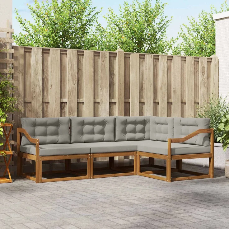 vidaXL Outdoor-Sofagarnitur 4 stk. 4-Sitzer Natur und Hellgrau 3367524 – Bild 1
