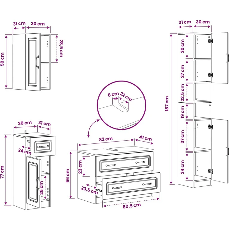 vidaXL 4-teiliges Badezimmer-Schrank-Set UTRECHT Raucheiche 3417977 – Bild 12