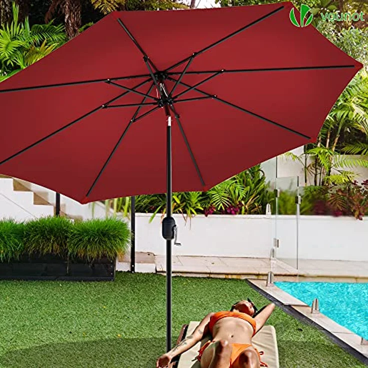 VOUNOT Sonnenschirm 270 cm mit Kurbelvorrichtung, Knickbar, Sonnenschutz UV-Schutz, Balkonschirm Gartenschirm Marktschirm mit Schutzhülle, Rot – Bild 6