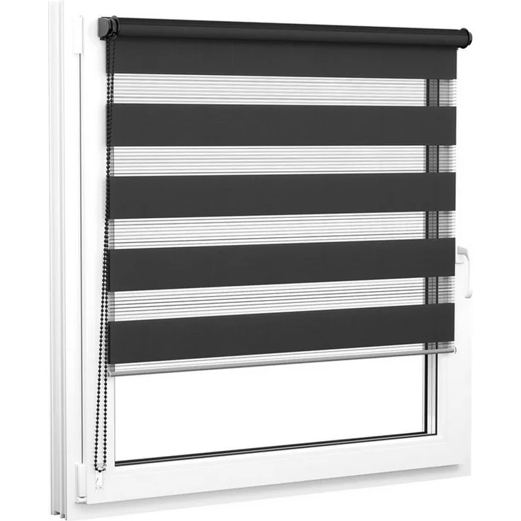 Doppelrollo 30 x 150 cm, schwarz [ Stoffbreite 26,6 cm ], jalousiescout, blickdicht, mit Bohren/ohne Bohren, freihängend, Klemmen, Kleben und Schrauben OHNE Aufpreis, Lichtdurchlässig, Klemmträger, Feuchtraumgeeignet