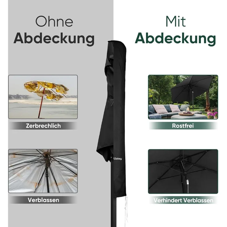 Sekey® Schutzhülle für Ø 300 cm Sonnenschirm, Abdeckhauben für Sonnenschirm,100% Polyester – Bild 4