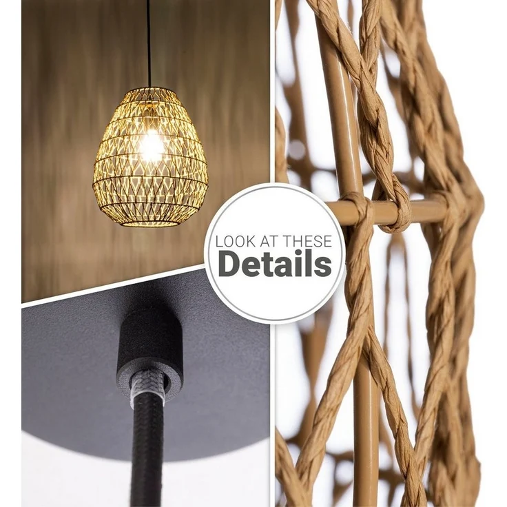 Paco Home Pendelleuchte KAGEEG, ohne Leuchtmittel, Korb Hängeleuchte Rattan Optik Boho Esszimmerlampe E27 Skandi – Bild 2