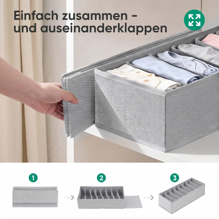 Sekey Aufbewahrungsbox Aufbewahrungsboxen für Schubladen Faltbare Stoffboxen aus Vliesstoff mit Längsfächer 22 x 51 x 11 cm 6 Stück – Bild 5