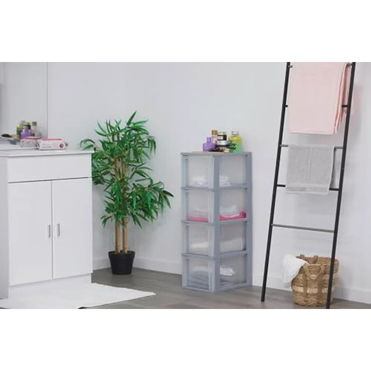Iris Ohyama, Kunststoff Schubladenbox mit 4 tiefen Schubladen, Grau, Easy-Pull-System, A4, A5 & A6 Format, Schreibtisch Organizer für Büro, Schule, Schreibwaren, BPA-frei, Schubladenschrank, OCH-2400 – Bild 2