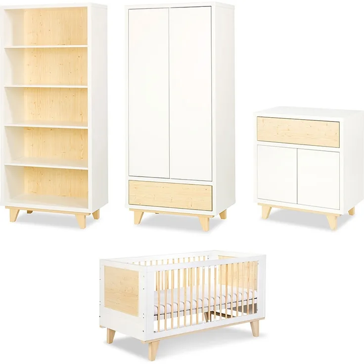 Kinderzimmer-Set Lydia Babyzimmer-Set 4-teilig umbaubares Kinderbett weiß Kiefer