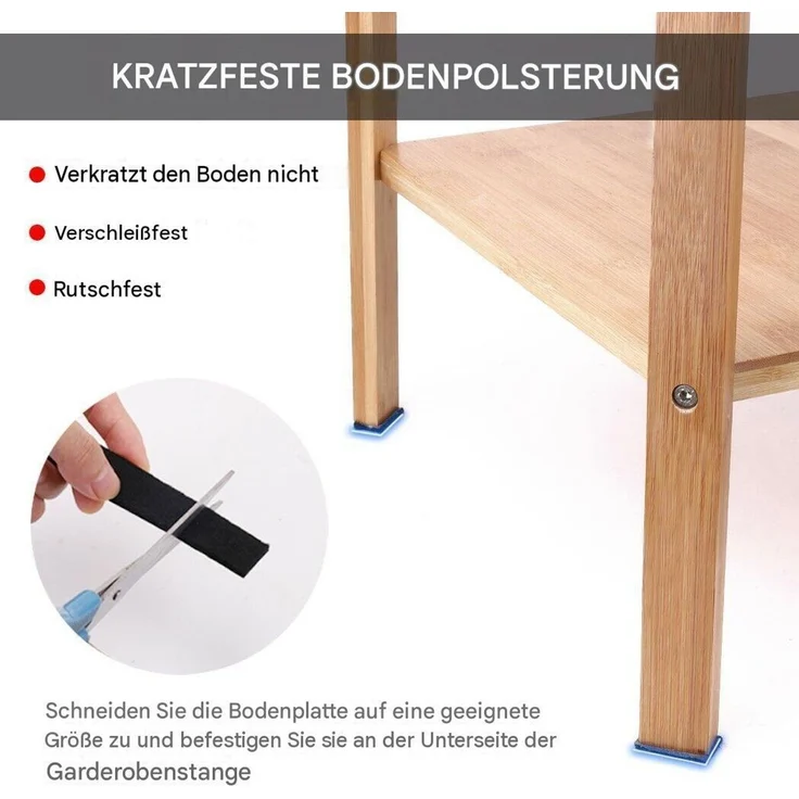 UNHO Kleiderständer Garderobenständer mit 8 Haken 3 Ablagen Bambus Beige 39 x 39 x 169 cm – Bild 6